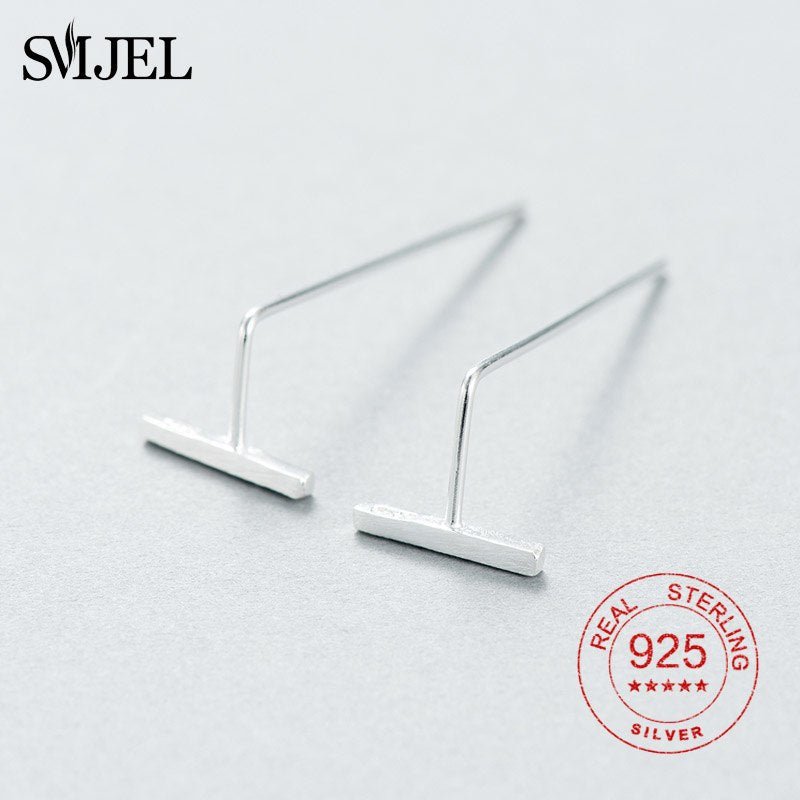 925 Sterling Silver Matter Square Long Bar Cuff Climber Crawlers Earrings Simple Geometrical Women Homme Bojiux pendiente