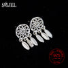 925 Sterling Silver New Fashion Ethnic Brushed Dreamcatcher With Feathers Tassel Stud Earrings for Women Party Gifts