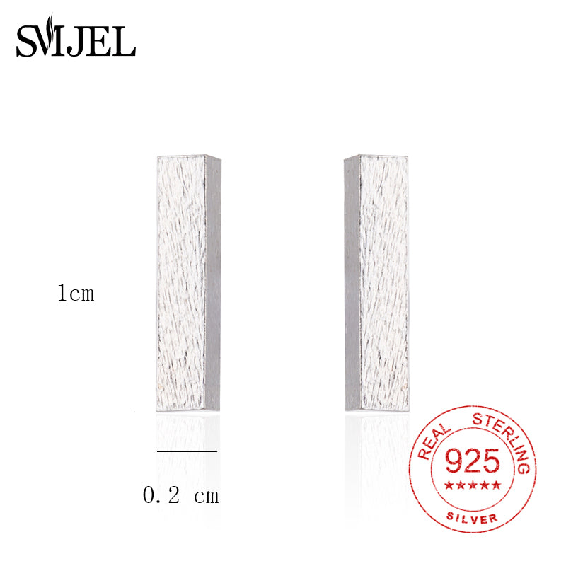 925 Sterling Silver Round Bar Stud Earrings in 2 Different Size Simple Ear Earring Fine Jewelry Women Wedding Gift