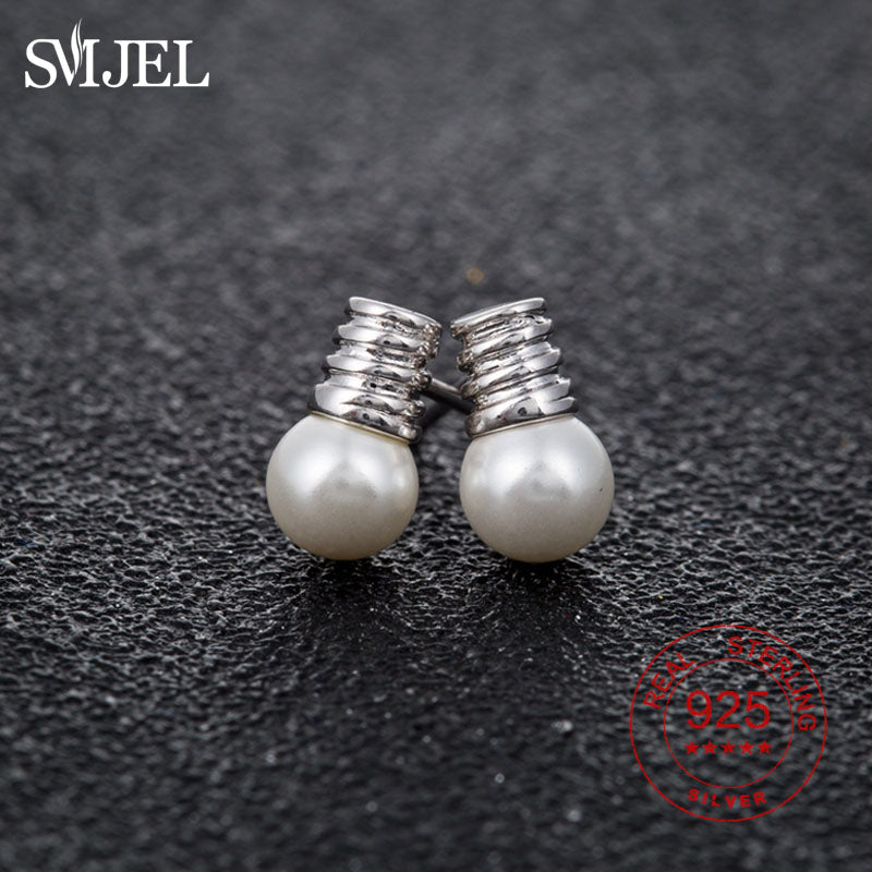 925 Sterling Silver Small Bulb Pearl Earrings for Women Party Gifts bijoux Heart Love Earrings Jewelry Wholesale