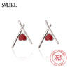 925 Sterling Silver Small Heart Earrings for Women Girl Geometric Bar Heart Stud Earring Jewelry Accessories Gifts