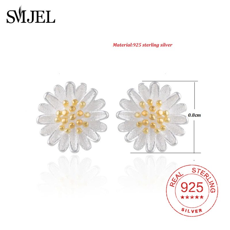 925 Sterling Silver Sunflower Earing Cute Silver Chrysanthemum Flower Stud Earrings for Women Brand Jewelry Birthd Gifts