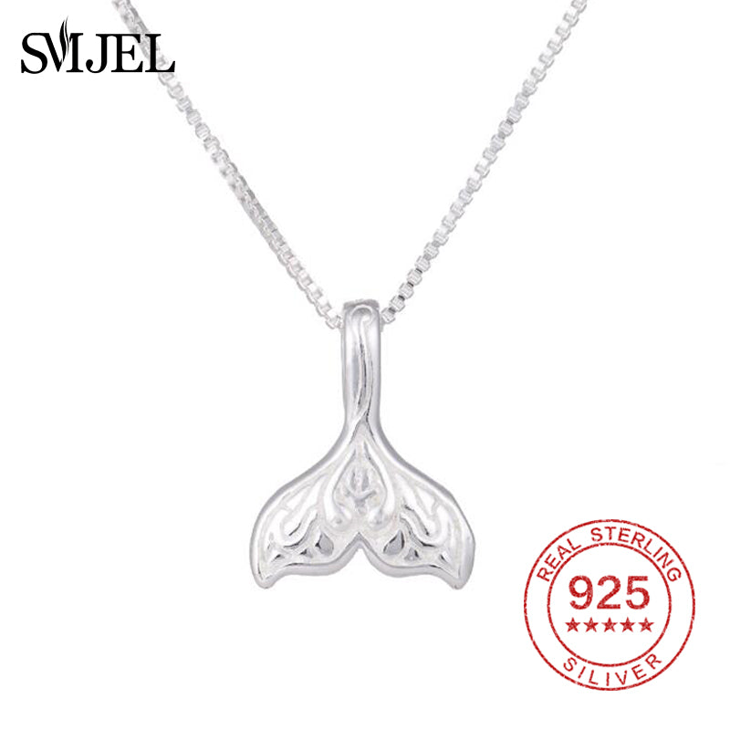 925 Sterling Silver Whale Tail Fish Charm Necklace Mermaid Tail Necklace Women Boho Sterling Silver Jewelry Gifts Collier