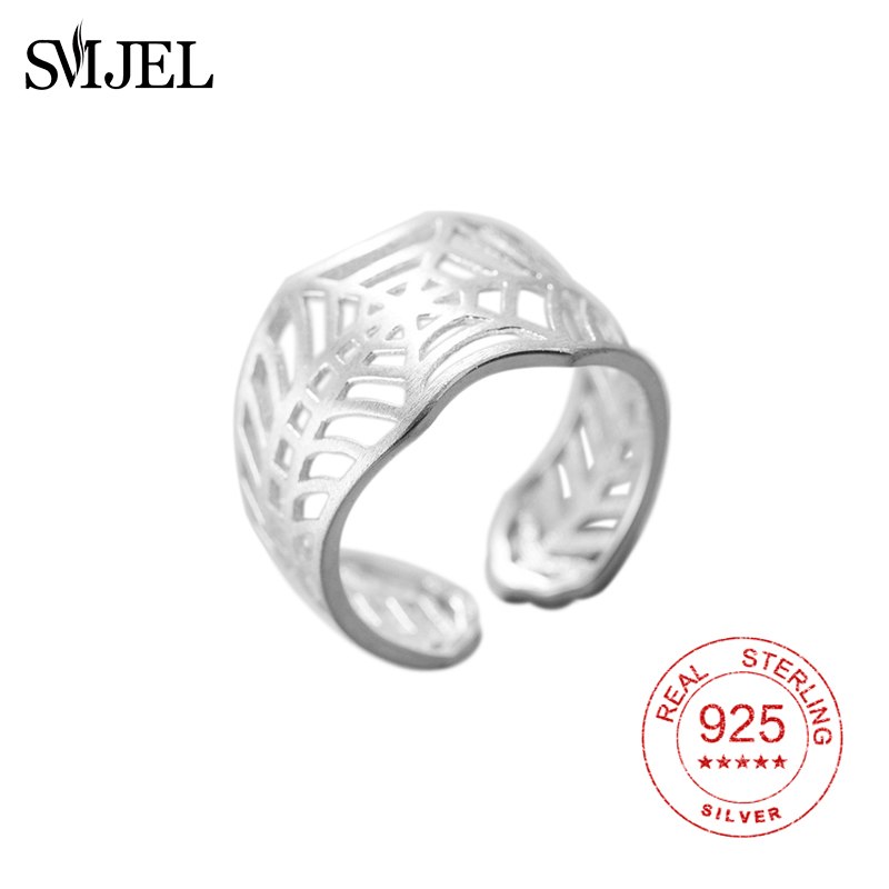 925 Sterling Sliver Big Spider Web Rings For Women Vintage Spiderman Spider Web Rings Silver Jewelry