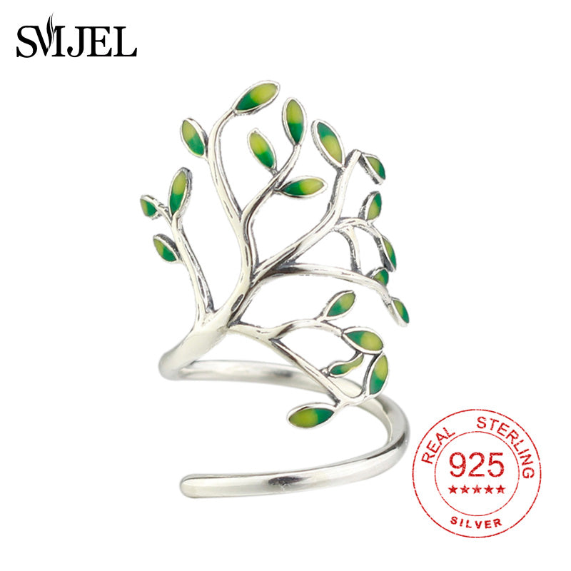 925 Sterling Sliver Green Tree Rings For Women Silver Tree of Life Plant Ring Gifts for Girl Wedding drop shipping