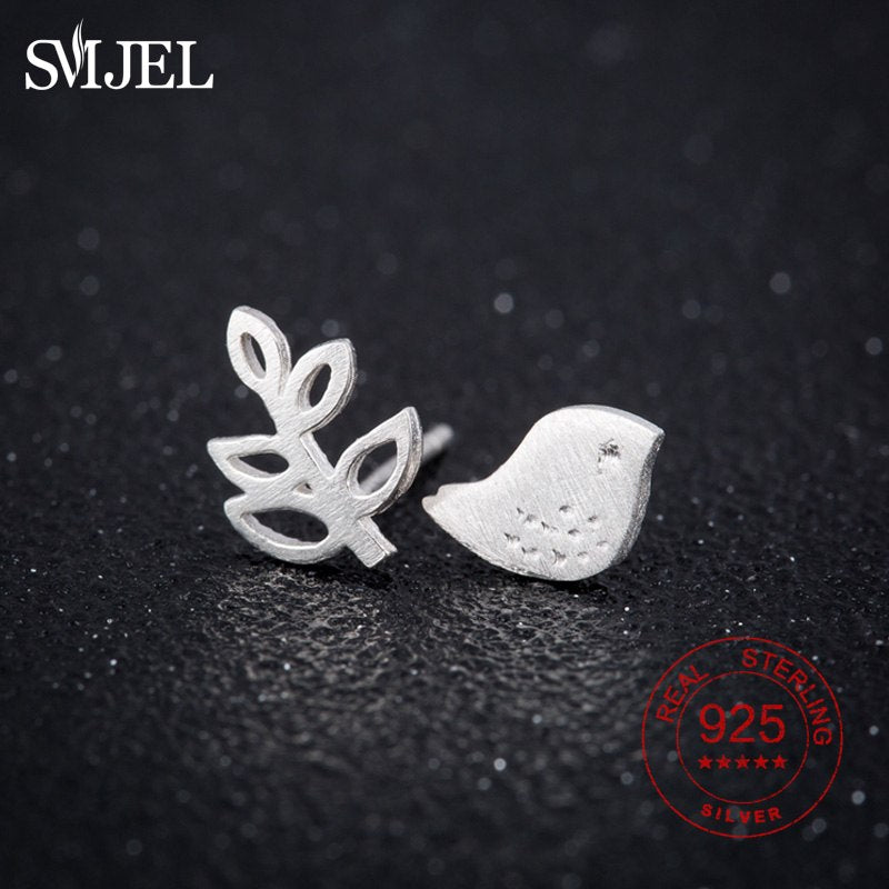 925 Sterling Sliver Tiny Birds and Branch Stud Earrings for Women Natural Lover Animal Earing Jewelry Accessory Girl Gifts