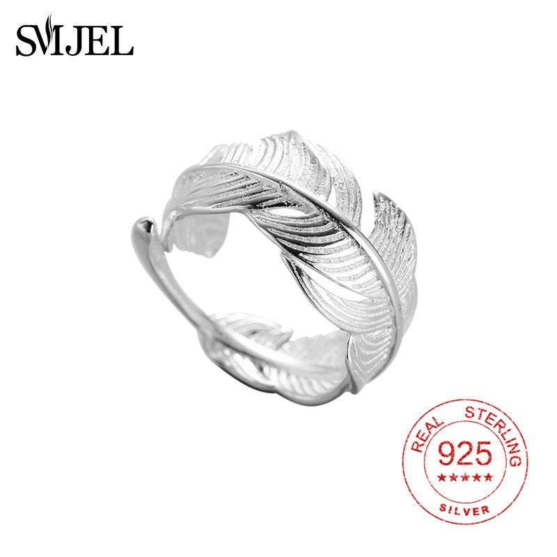 925 Sterling Sliver Vintage Leaf Rings For Women Boho Wedding Ring Feather Jewelry Wholesale Anillos