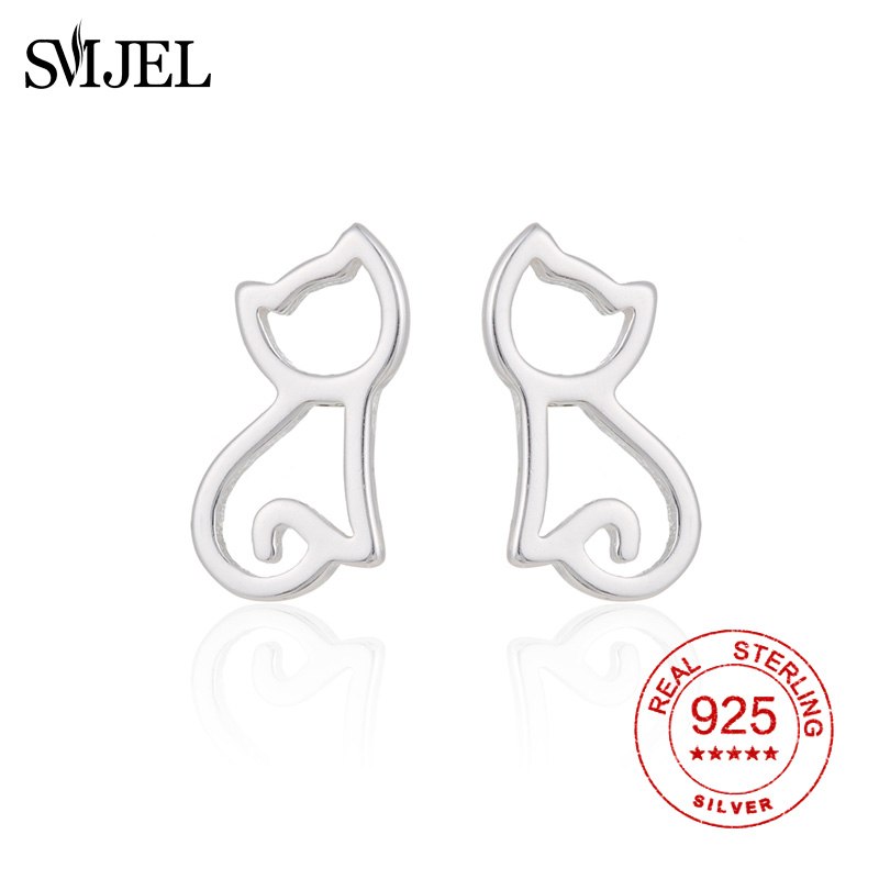 Authentic 925 Sterling Silver Cute Cat Small Stud Earrings for Women Fashion Sterling Silver Jewelry Gifts for Daughter