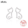 Authentic 925 Sterling Silver Cute Cat Small Stud Earrings for Women Fashion Sterling Silver Jewelry Gifts for Daughter
