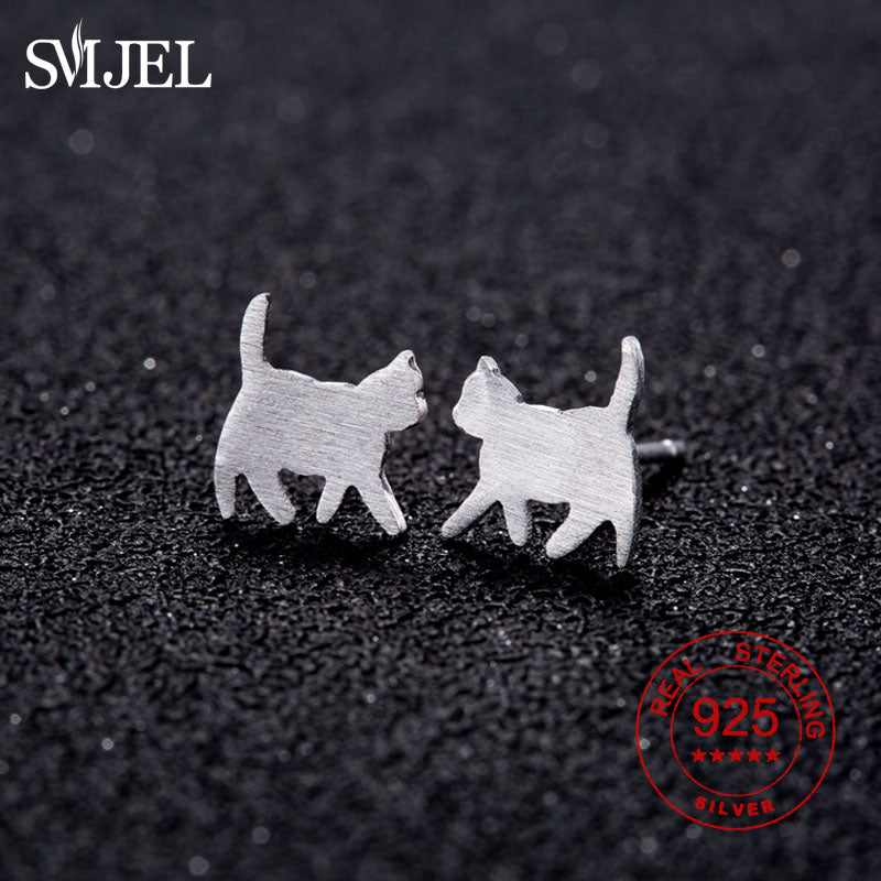 Authentic 925 Sterling Silver Lovely Cat Stud Earring Wholesale Women Earring Cat Jewelry Animal Ear Birthd Gifts Girl