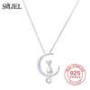 Cat Moon Pendant Necklace Charm Silver Link Chain 925 Sterling Silver Necklace Lucky Jewelry For Women Gift