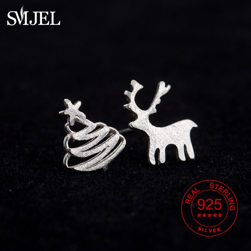 Christmas Gift 925 Sterling Silver Elk Deer Christmas Tree Stud Earrings for Women Cute Deer Ear Jewelry aretes de mujer