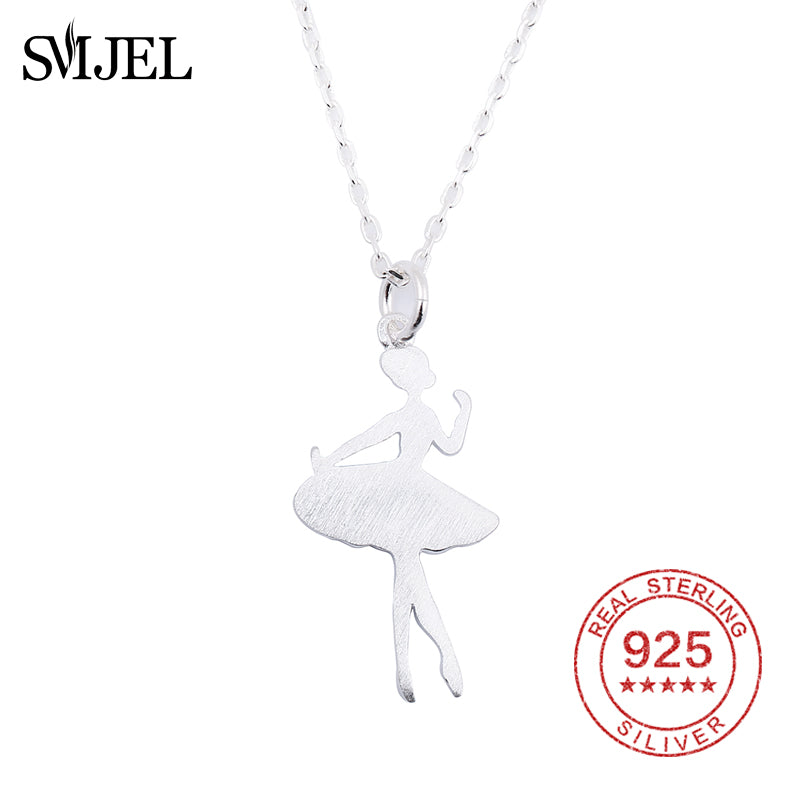 Classic 925 Sterling Silver Ballerina Necklace for Women Long Chain Ballet Girl Necklaces & Pendants Gift for Dancer