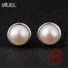 Classic Circle Statement Earrings Women Natural Pearl Round Stud Earring Wedding 100% Sterling Silver Jewelry