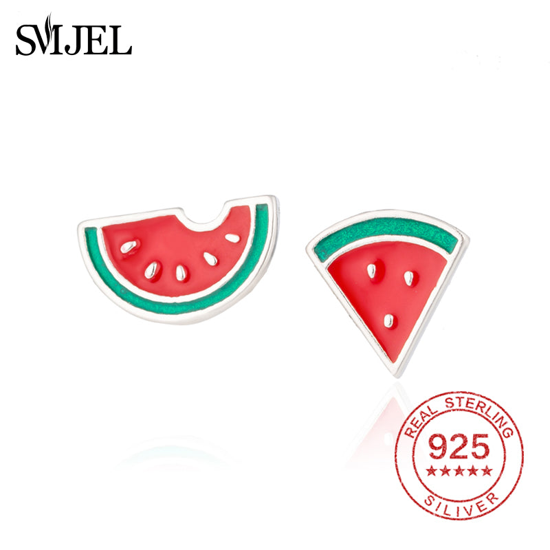 Cute Watermelon Earrings for Women 925 Sterling Silver Fruit Triangle Stud Earring Fashion Jewelry Silver pendientes mujer