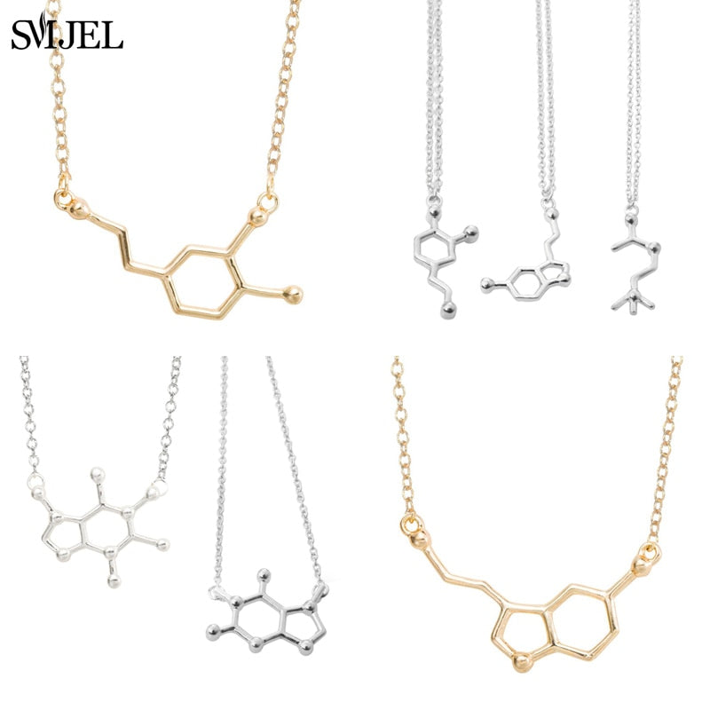 SMJEL Dopamine Molecule Necklaces Chemical Formula Necklace Women Serotonin Structure Formula Pendant Graduation Gifts
