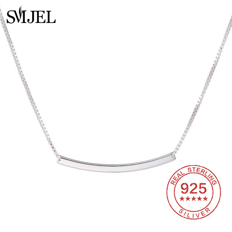 Fashion 925 Sterling Silver Bar Chain Necklace for Women Personalized Long Square Bar Pendants Necklaces Wedding Jewelry