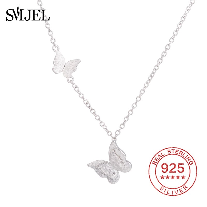 Fashion Jewellery Necklace 925 Sterling Silver Long Chain Animal Butterfly Pendant Necklaces Women bijoux femme