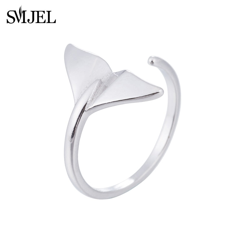 Fashion Silver Jewelry Mermaid Tail Cuff Rings Anel Sea Whale Fish Tail Bague Rings Men Romantic sieraden Gifts Wholesale