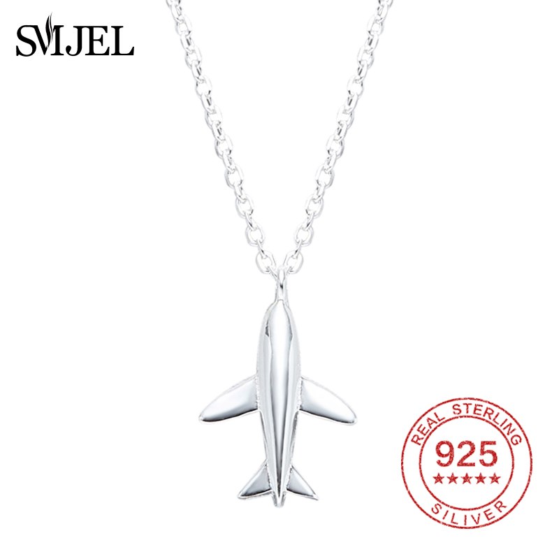 Handmade Real 925 Sterling Silver Airplane Pendant Necklace Women Plane Aircraft Fashion Jewelry Men Birthd Gifts