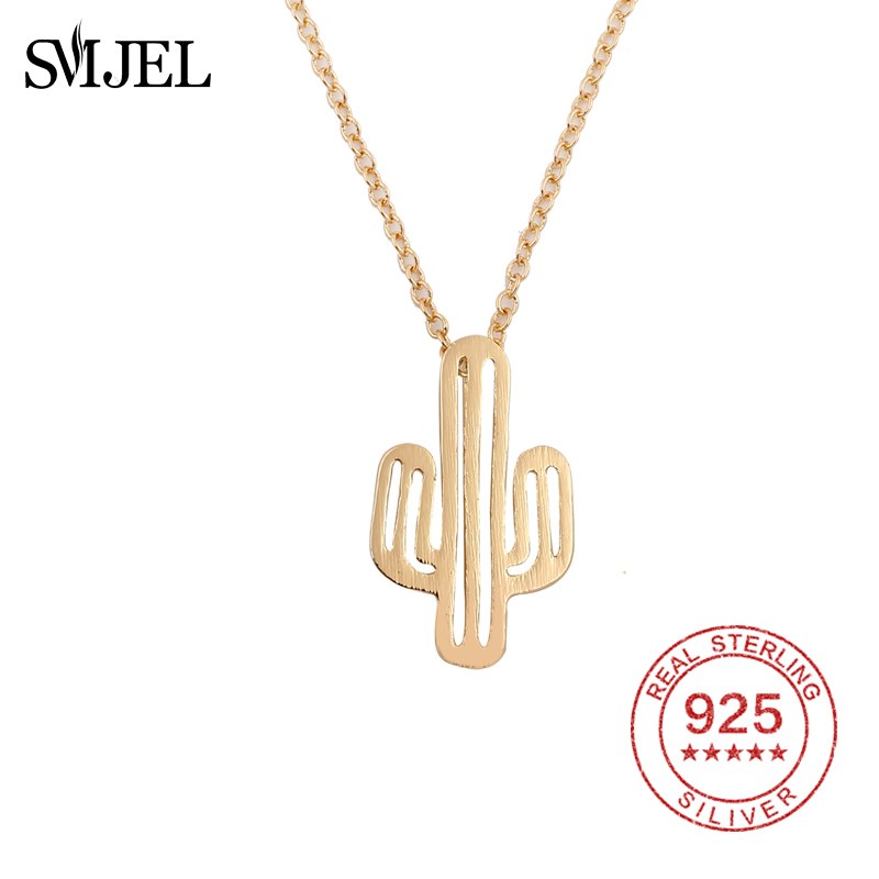 Layered Saguaro Cactus Necklace Pendant For Women Best Friend Gift 925 Sterling Silver Necklace Jewelry Chain Bijoux Femme