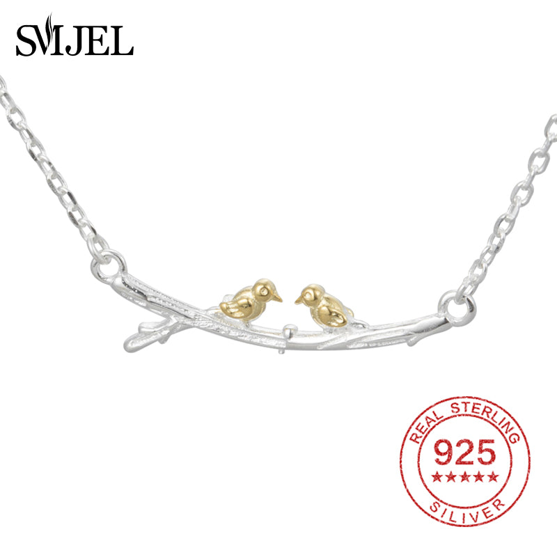 Love Bird Necklace for Women Cute Animal Branch Pendant Statement Jewelry Natural Necklaces Collares Wholesale