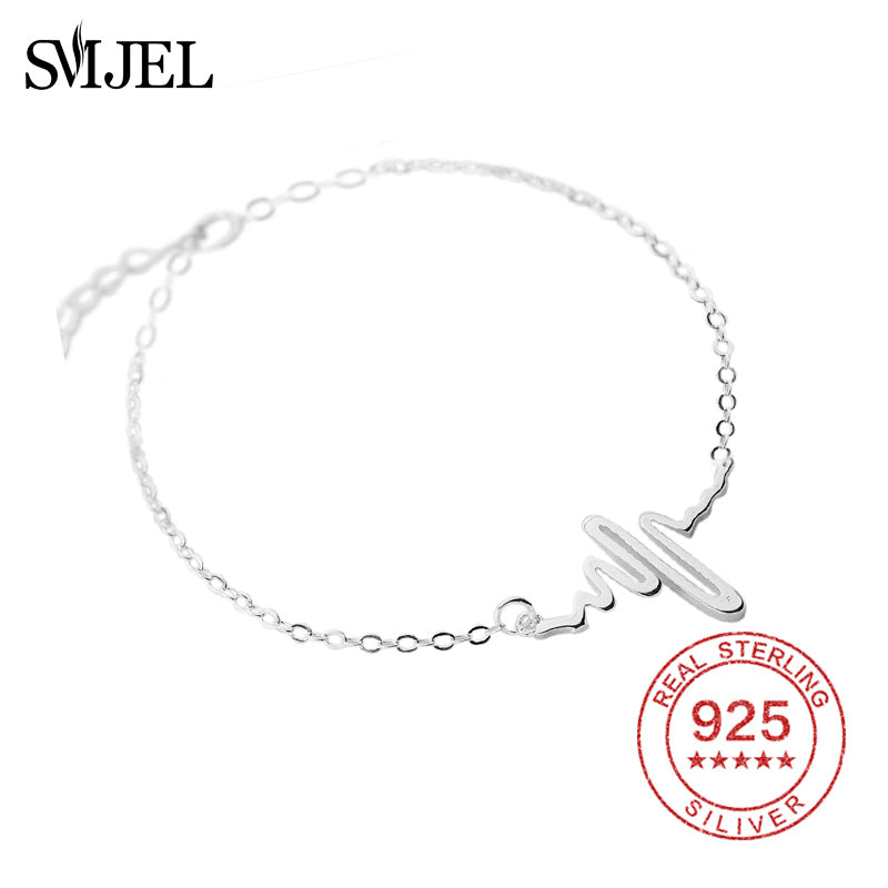 Love Heart Beat 100% 925 Sterling Silver Heartbeat Rhythm Chain Bracelet ECG Doctor Medicine Jewelry Bracelets For Women