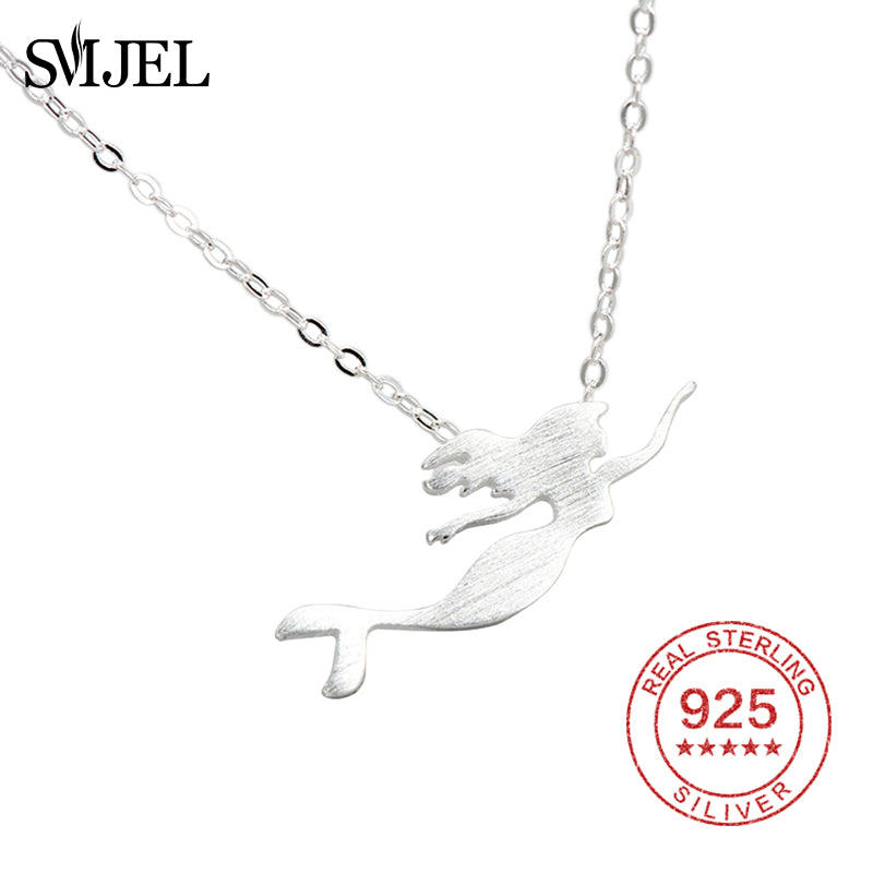 Mermaid Necklace Fashion New 925 Sterling Silver Pendant Necklace Design Fairy Tale Jewelry For Women Chain Girls Gift