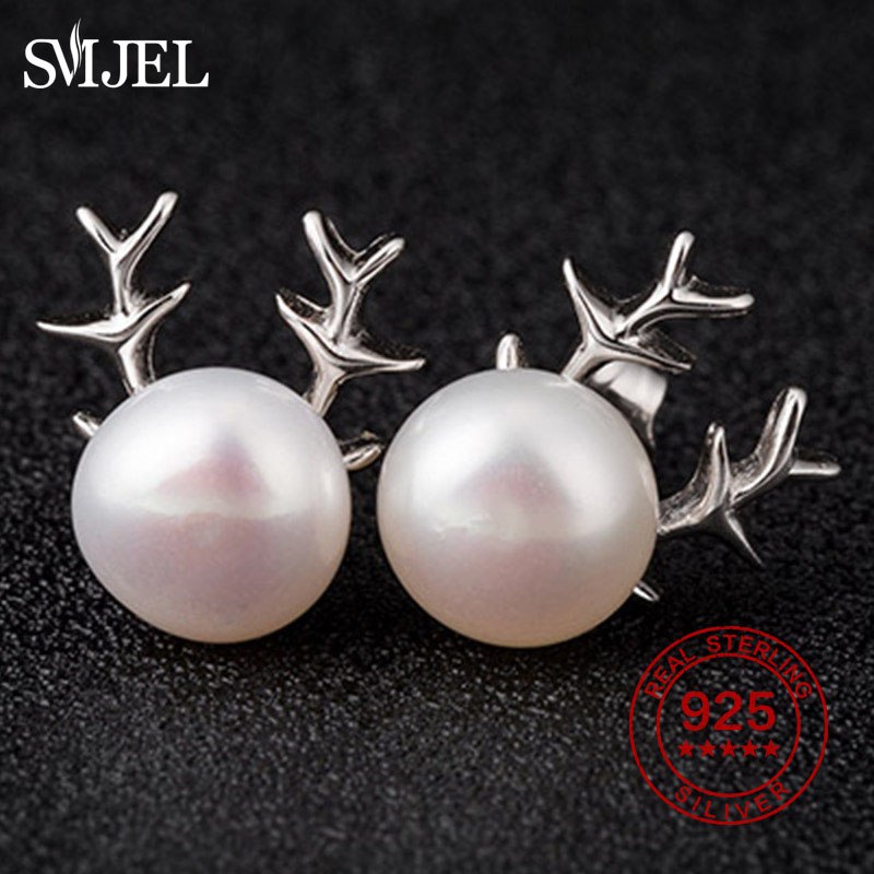 Natural Pearl Earrings for Women Party Gift 100% 925 Sterling Silver Pin Stud Earrings Sun Shape Jewelry Girl