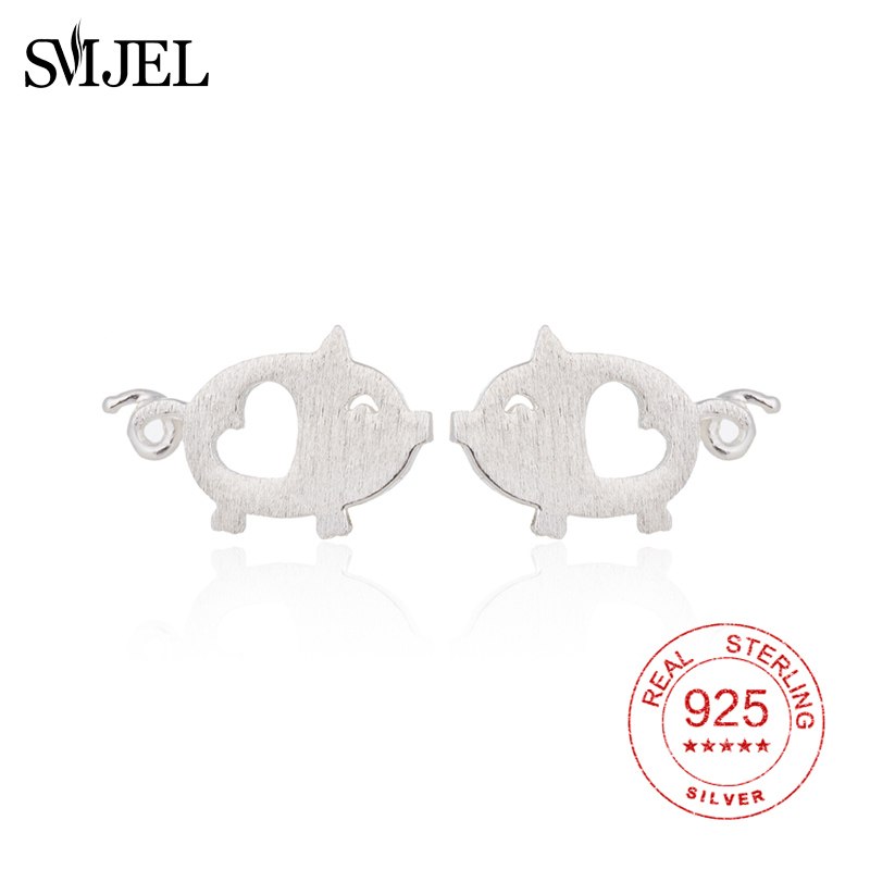 New 100% 925 Sterling Silver Heart Hollow Cute Pig Animal Earrings For Women Girls Gift Fashion Jewelry Accessories
