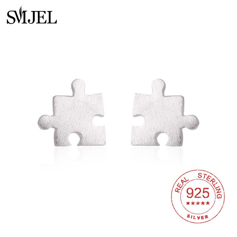 New Arrival 925 Sterling Silver Tiny Game Puzzle Stud Earrings for Women Trendy Earring Kids Jewelry Gifts brincos