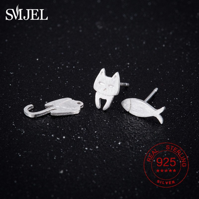 Prevent Allergy Prevent 925 Sterling Silver Cat Fish Stud Earrings For Women Gift Hypoallergenic Sterling-silver-jewelry
