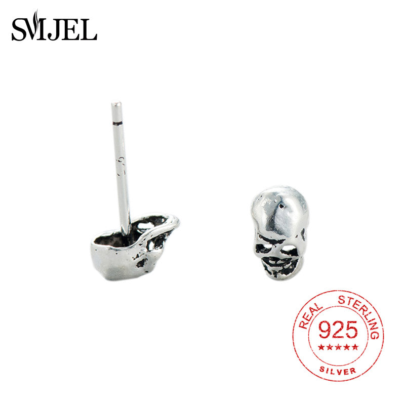 Punk Skull Earrings for Men Boys Co 925 Sterling Silver Jewelry Hip-hop Stud Earrings Vintage Rock Skeleton Earring