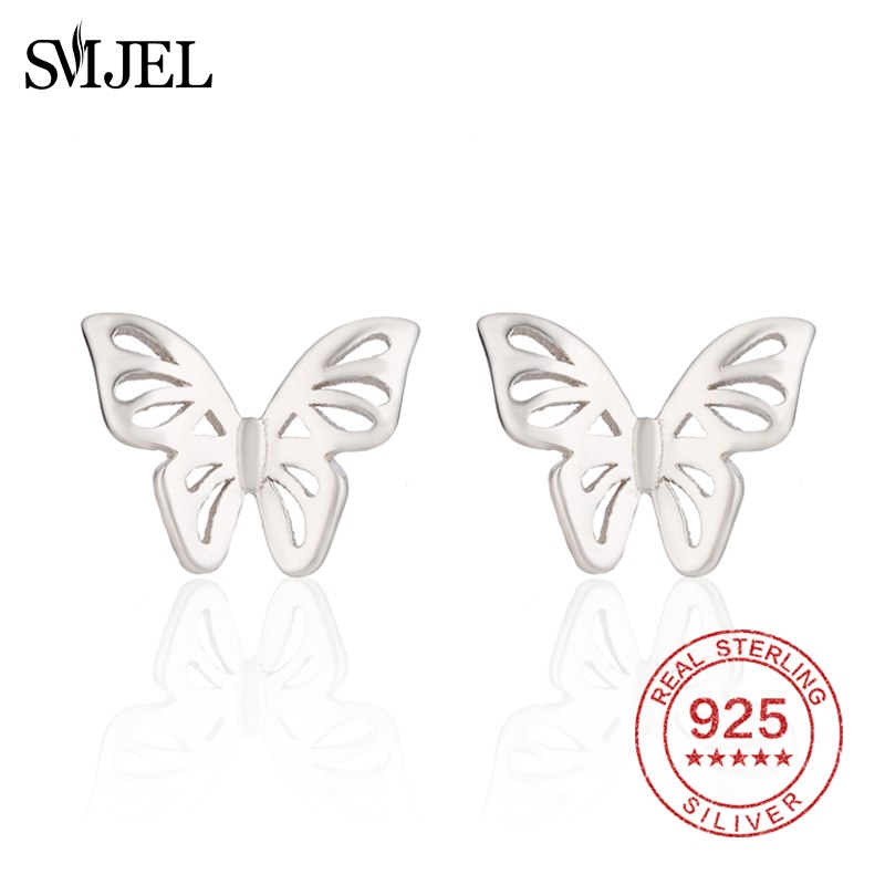 Real 925 Sterling Silver Butterfly Earrings for Women Ladies Fashion Jewelry Dainty Butterfly Earrings Stud brincos