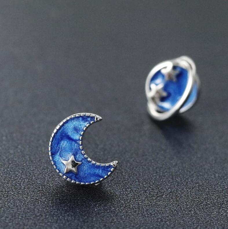 Real 925 Sterling Silver Earrings for Women Star Moon Stud Earring Ear Piercing Small Earings Fashion Jewelry 2020