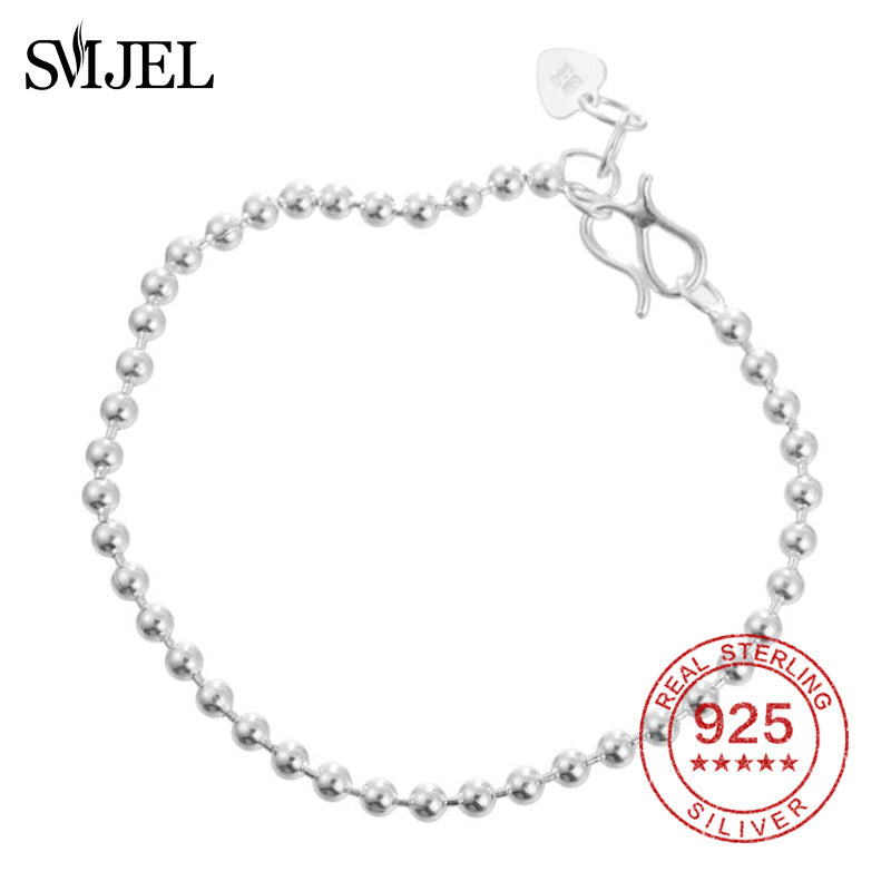 Real 925 Sterling Silver Heart Charm Bracelet Women Beads Bracelets & Bangles Fashion Jewelry Wedding Birthd Gifts