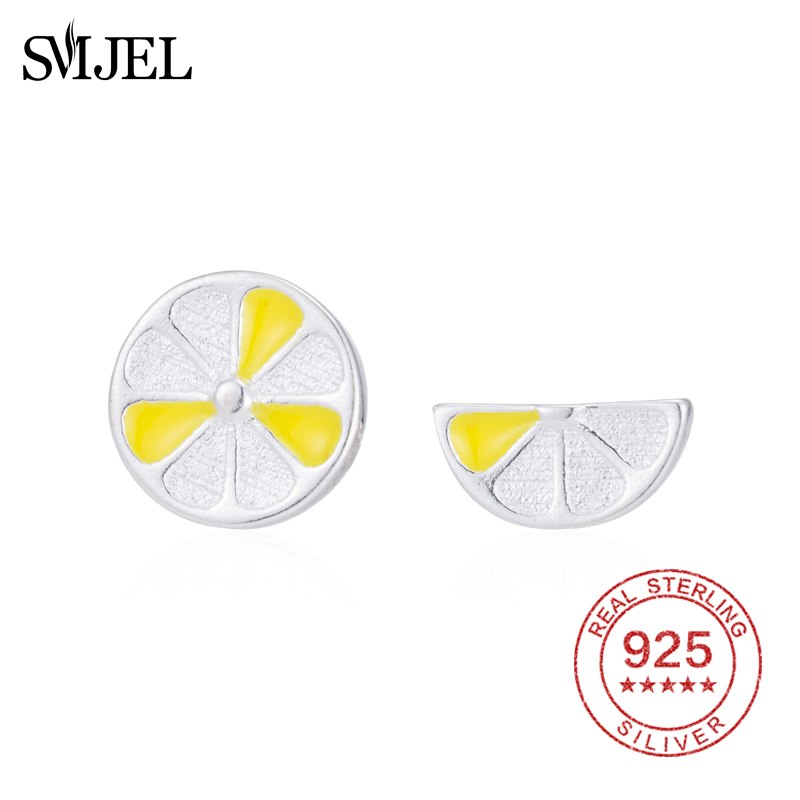 Real 925 Sterling Silver Summer Lemon Earrings for Women Anti-Allergy Earrings Piercing Tiny Jewelry Girls