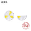 Real 925 Sterling Silver Summer Lemon Earrings for Women Anti-Allergy Earrings Piercing Tiny Jewelry Girls