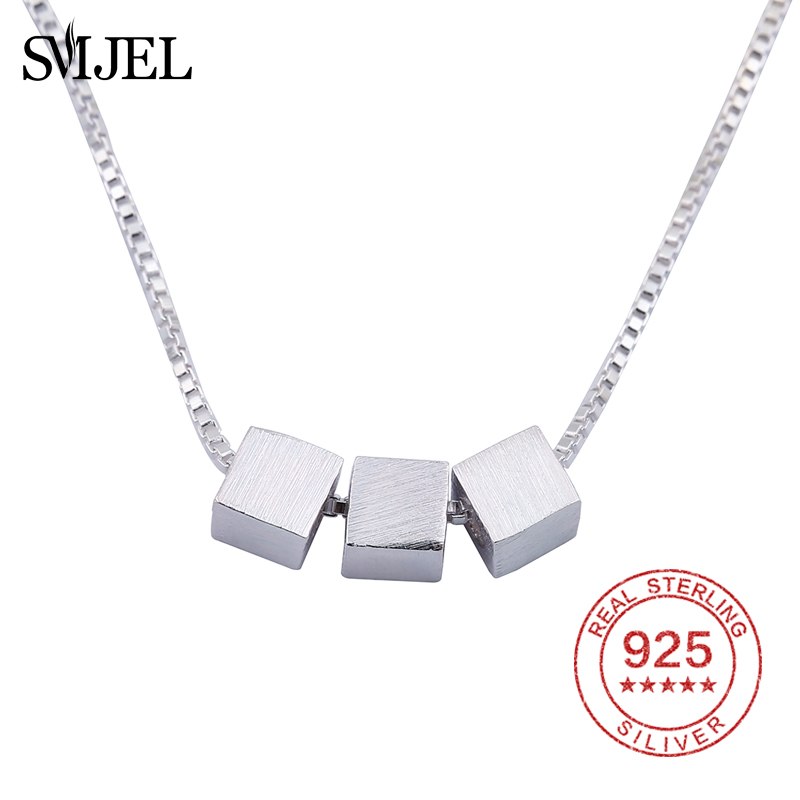 Real 925 Sterling Silver Three Square Pendant Necklace for Women Party Gift Geometric Bridesmaid Jewelry Colier Bijoux