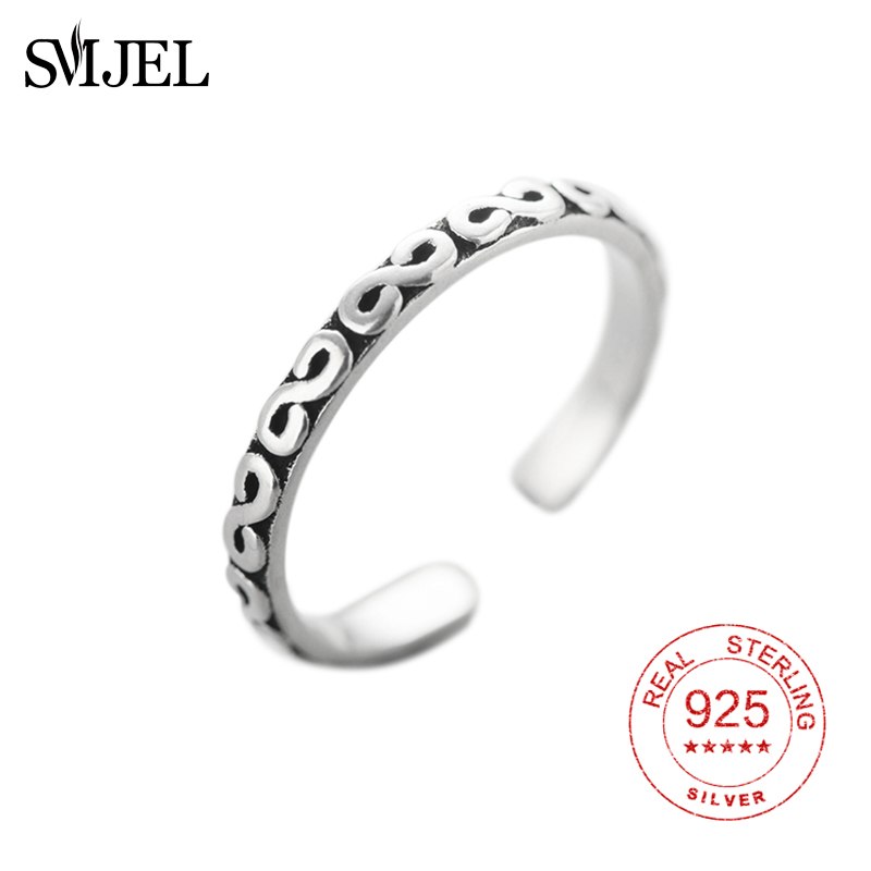 Retro Style 100% 925 Sterling Silver S Letter Open Rings For Women Vintage Jewelry Accessories Religious Ring Gifts Men