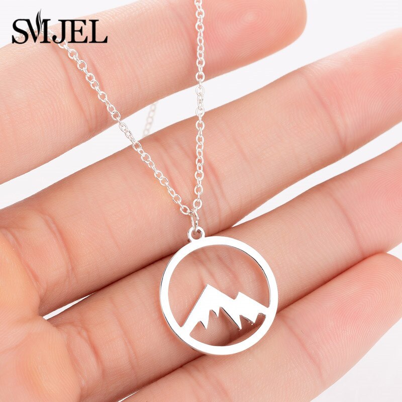 SMJEL Round Charm Mountain Necklace Men Women Choker Outdoor Travel Jewelry Climbing Minimalist punk Mountain Pendant Necklace