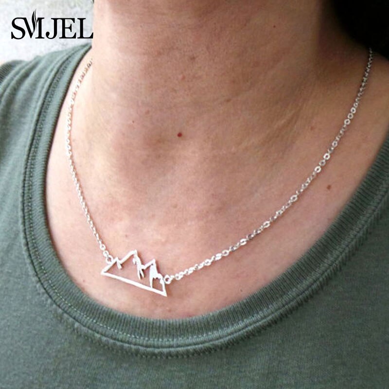 SMJEL Round Charm Mountain Necklace Men Women Choker Outdoor Travel Jewelry Climbing Minimalist punk Mountain Pendant Necklace