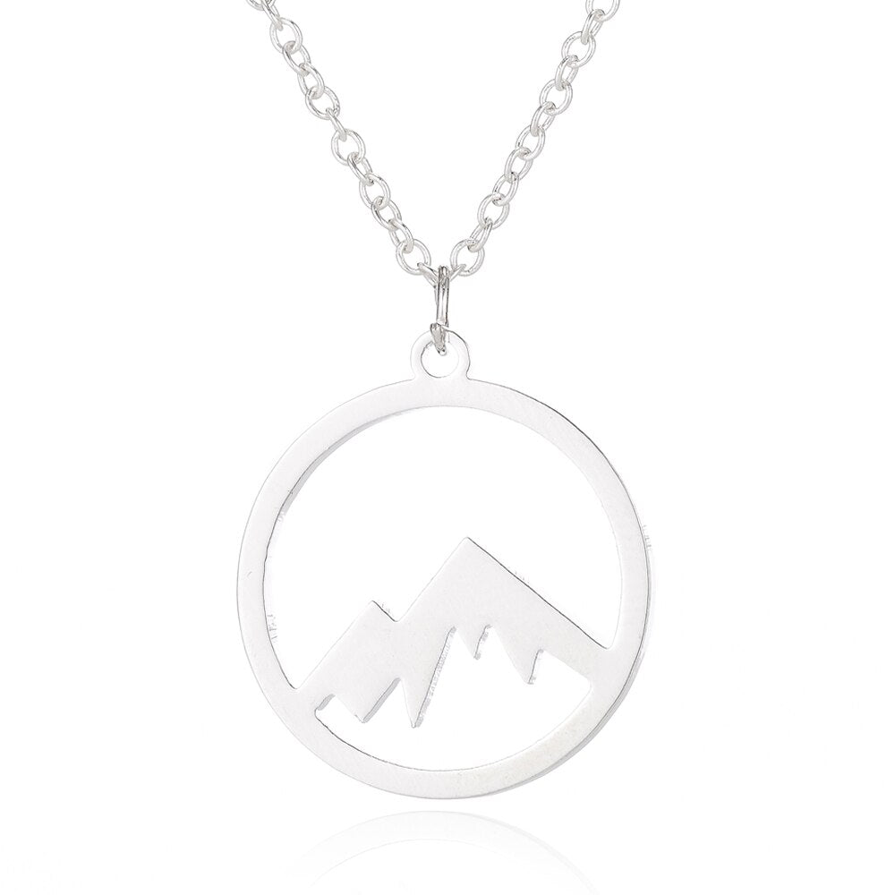 SMJEL Round Charm Mountain Necklace Men Women Choker Outdoor Travel Jewelry Climbing Minimalist punk Mountain Pendant Necklace