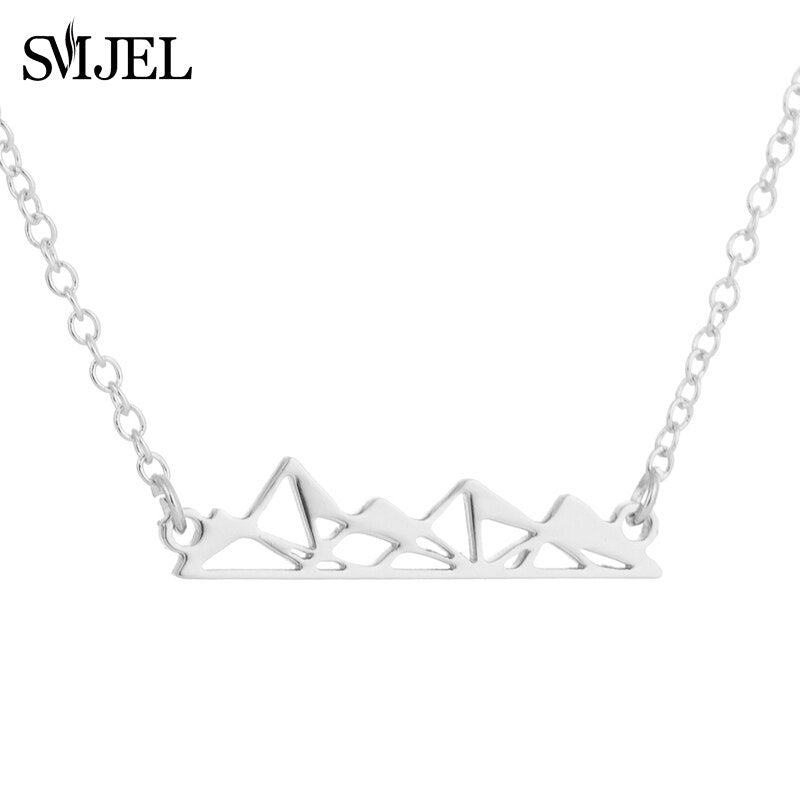 SMJEL Round Charm Mountain Necklace Men Women Choker Outdoor Travel Jewelry Climbing Minimalist punk Mountain Pendant Necklace