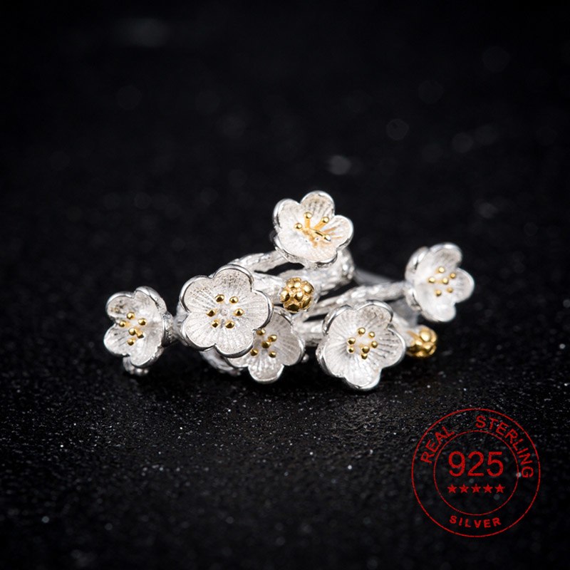 Silver Cherry Blossom Stud Earrings for Women 925 Sterling Silver Lovely Flower Earring Bridesmaid Jewelry Gifts brincos