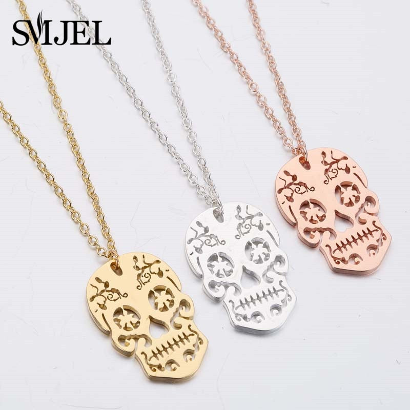 SMJEL Vintage Skeleton Pendant Necklace Women Ethnic Skull Necklaces Choker Mexican Skull Jewelry Halloween Gifts collier femme