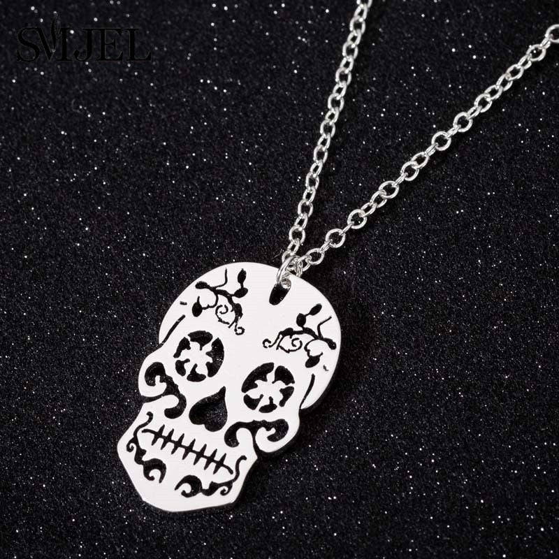 SMJEL Vintage Skeleton Pendant Necklace Women Ethnic Skull Necklaces Choker Mexican Skull Jewelry Halloween Gifts collier femme