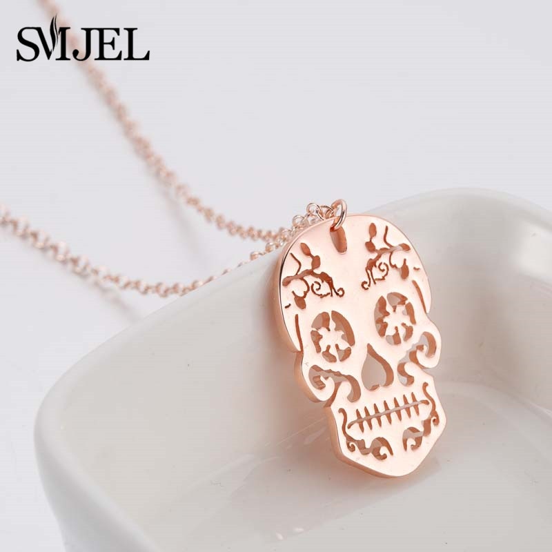 SMJEL Vintage Skeleton Pendant Necklace Women Ethnic Skull Necklaces Choker Mexican Skull Jewelry Halloween Gifts collier femme