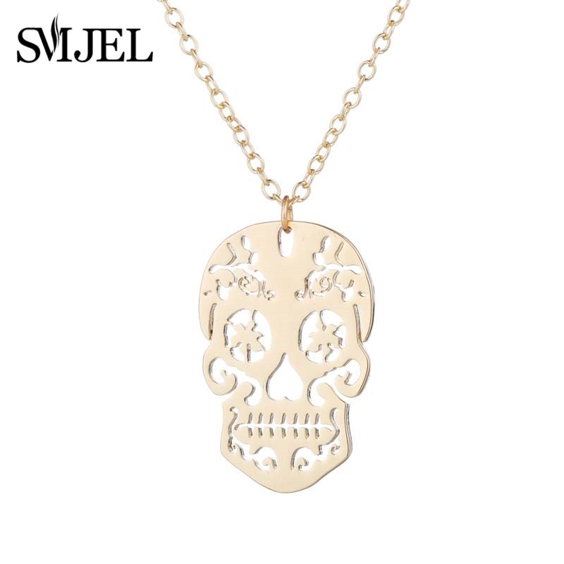 SMJEL Vintage Skeleton Pendant Necklace Women Ethnic Skull Necklaces Choker Mexican Skull Jewelry Halloween Gifts collier femme