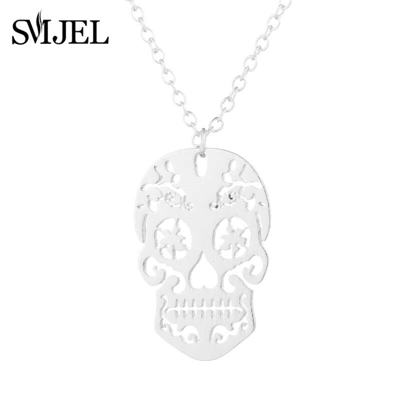 SMJEL Vintage Skeleton Pendant Necklace Women Ethnic Skull Necklaces Choker Mexican Skull Jewelry Halloween Gifts collier femme